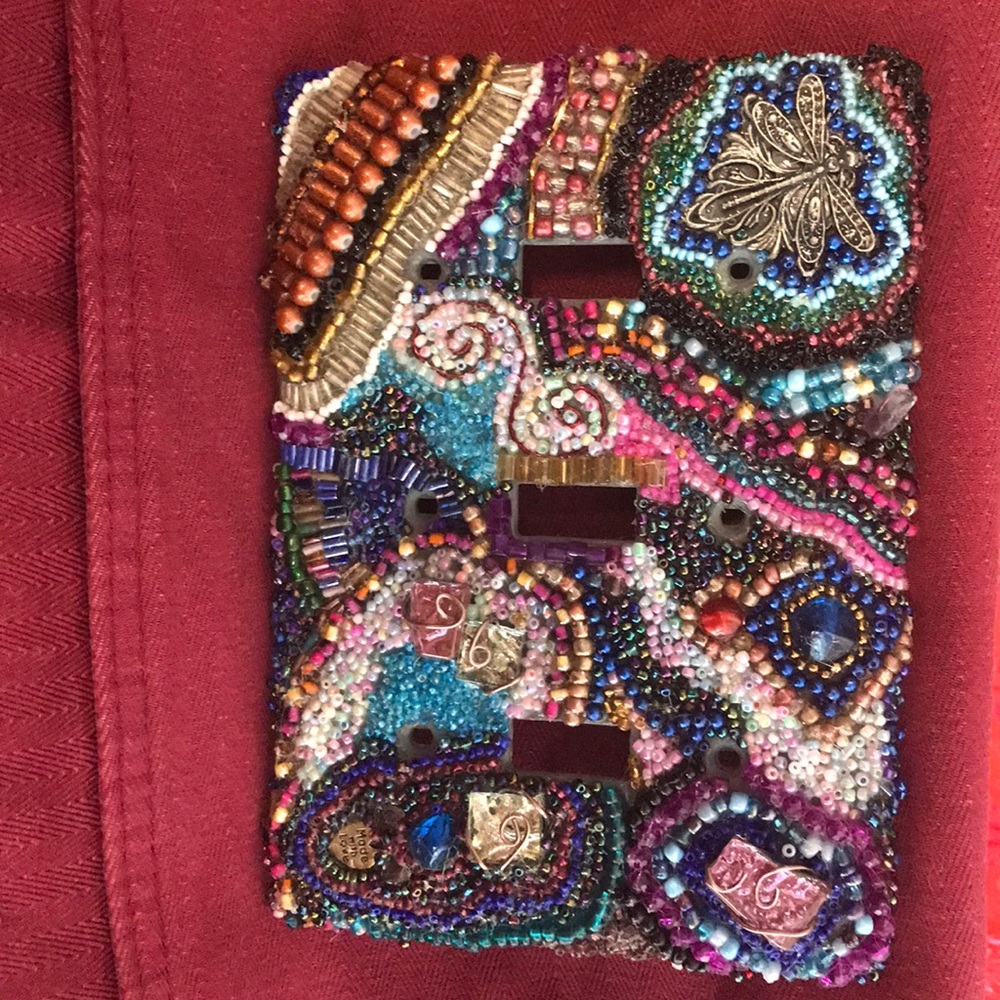Handmade 3 plate light switch cover beaded